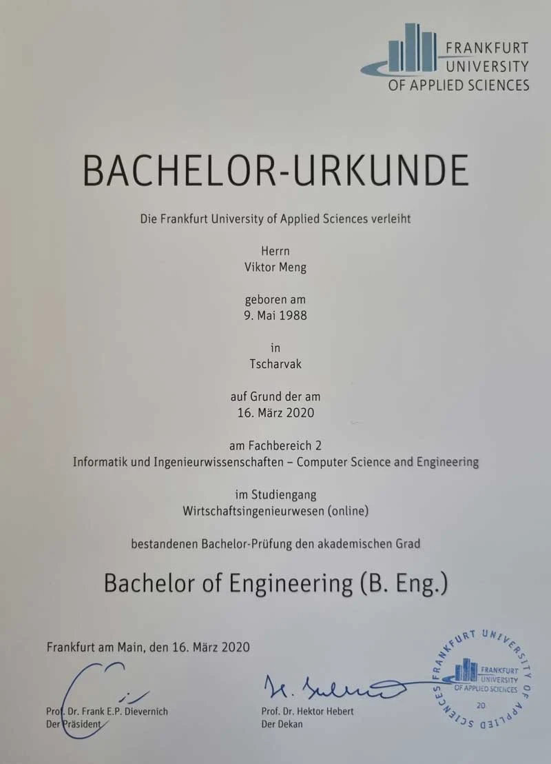 Bachelorurkunde Viktor Meng